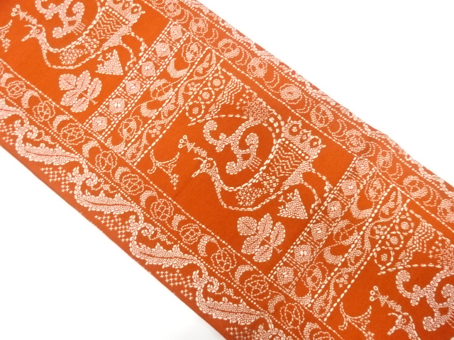 JAPANESE FUKURO OBI / TSUMUGI / WOVEN FLOWER & BIRD